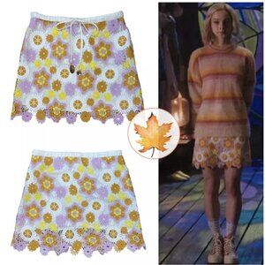 Zara Floral Retro Crochet Skirt Small ASO Enid Sinclair Wednesday Boho Hippie